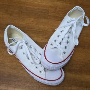 Converse White Canvas Sneakers with Red Accents